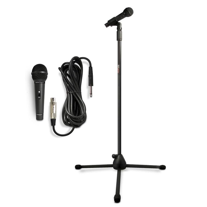 Nady MSC3 Microphone Stand Floor Mic Stand All-in-One Kit Includes Microphone, Metal Adjustable Tripod Stand, mic Clip, and a 20